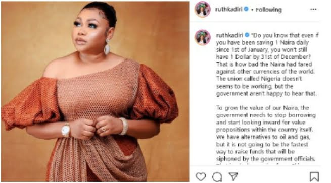 Actress Ruth Kadiri Proposes Ideas That FG Can Implement To Boost Naira Value