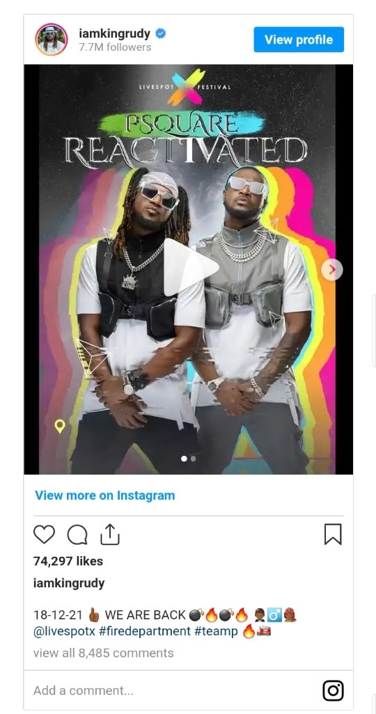 After settling their feud, Rudeboy and Brother Peter Okoye are set to perform as Psquare for the first time.