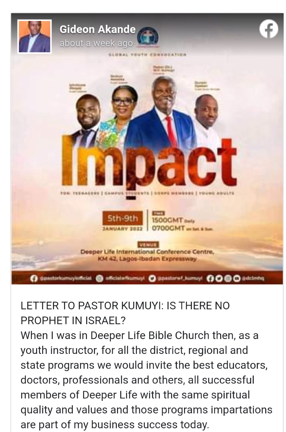 Ex-Deeper Life church worker exposes ills, knocks Pastor Kumuyi in open letter