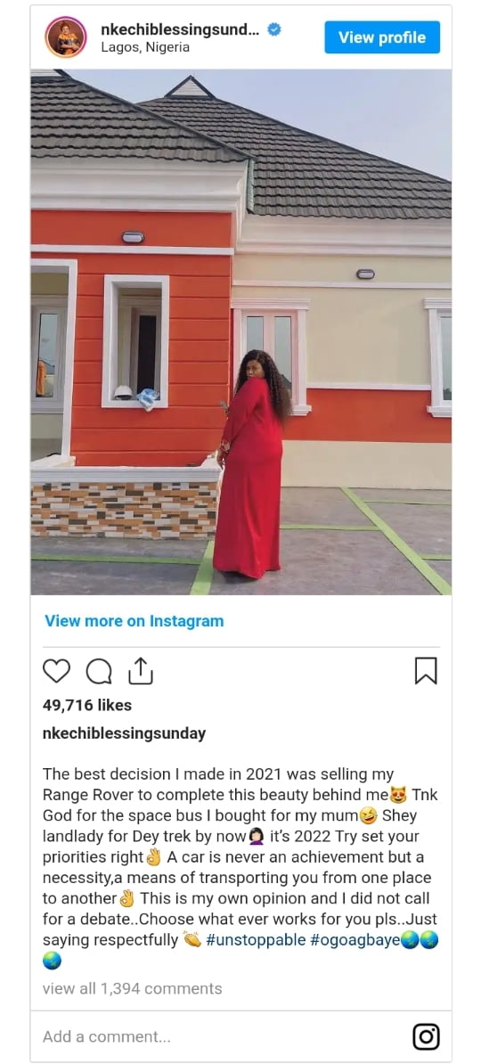 Nkechi Blessing Says Having A Car Isn't An Achievement As She Reveals The Best Decision She's Ever Made