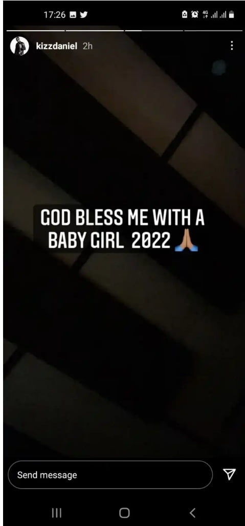 After being blessed with twin boys, Kizz Daniel prays to God for a baby girl.