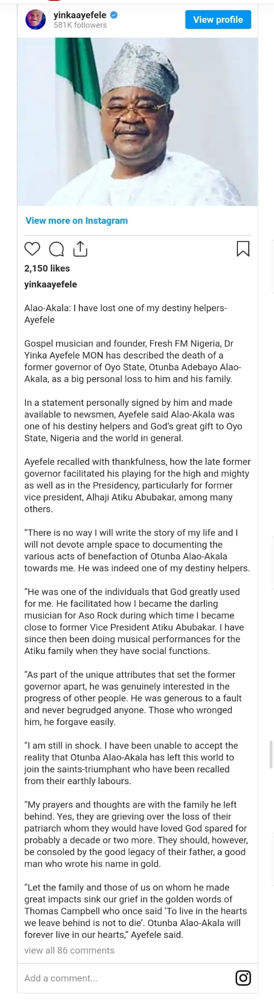 I'm still stunned. Yinka Ayefele Mourns the Death of My Destiny Aider